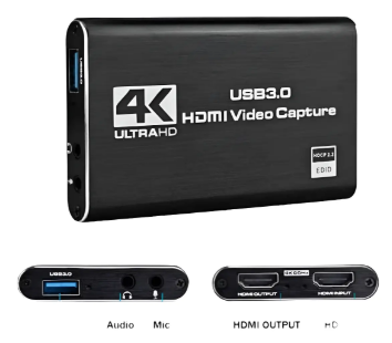 CAPTURADORA DE VIDEO AUDIO MIC USB 3.0 A HDMI 4K UHD