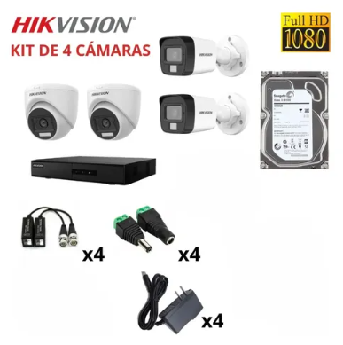 KIT DE 04 CÁMARAS DE SEGURIDAD FHD 1080P + AUDIO + 1TB WD - HIKVISION