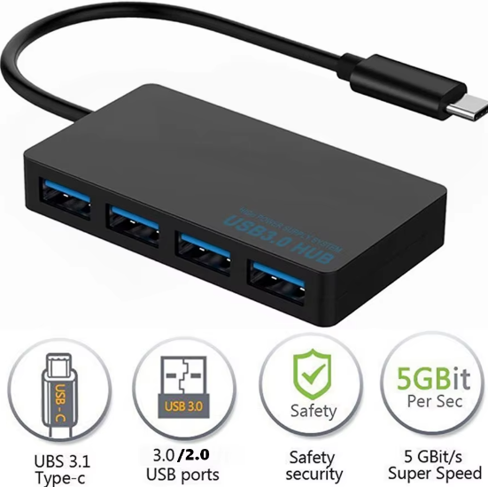 HUB TYPE-C A USB 3.0 DE 4 PUERTOS 5GB