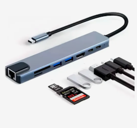 ADAPTADOR TIPO C A LAN 2 USB 3.0 MICRO SD HDMI TIPO C X2 (8 EN 1)