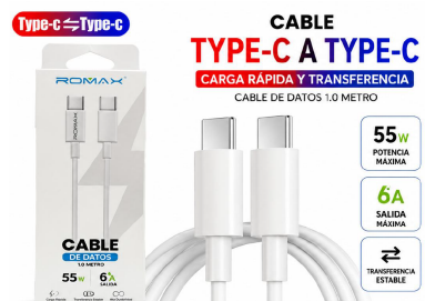 CABLE ROMAX TIPO C A TIPO C 55W - 6A CARGA RAPIDA
