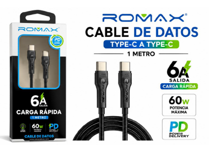 CABLE ROMAX TIPO C A TIPO C 100W - 6A CARGA RAPIDA
