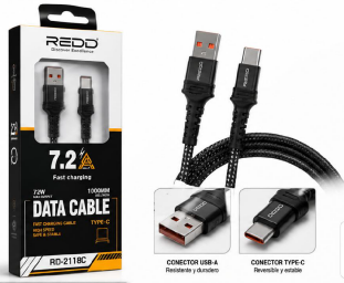 CABLE REDD USB A C - 80W - 7.2A - 1M, CARGA RAPIDA