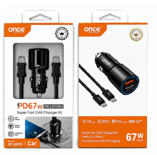 CIGARRERA ONCE PD 67W TIPO USB + C + CABLE TIPO C A TIPO C